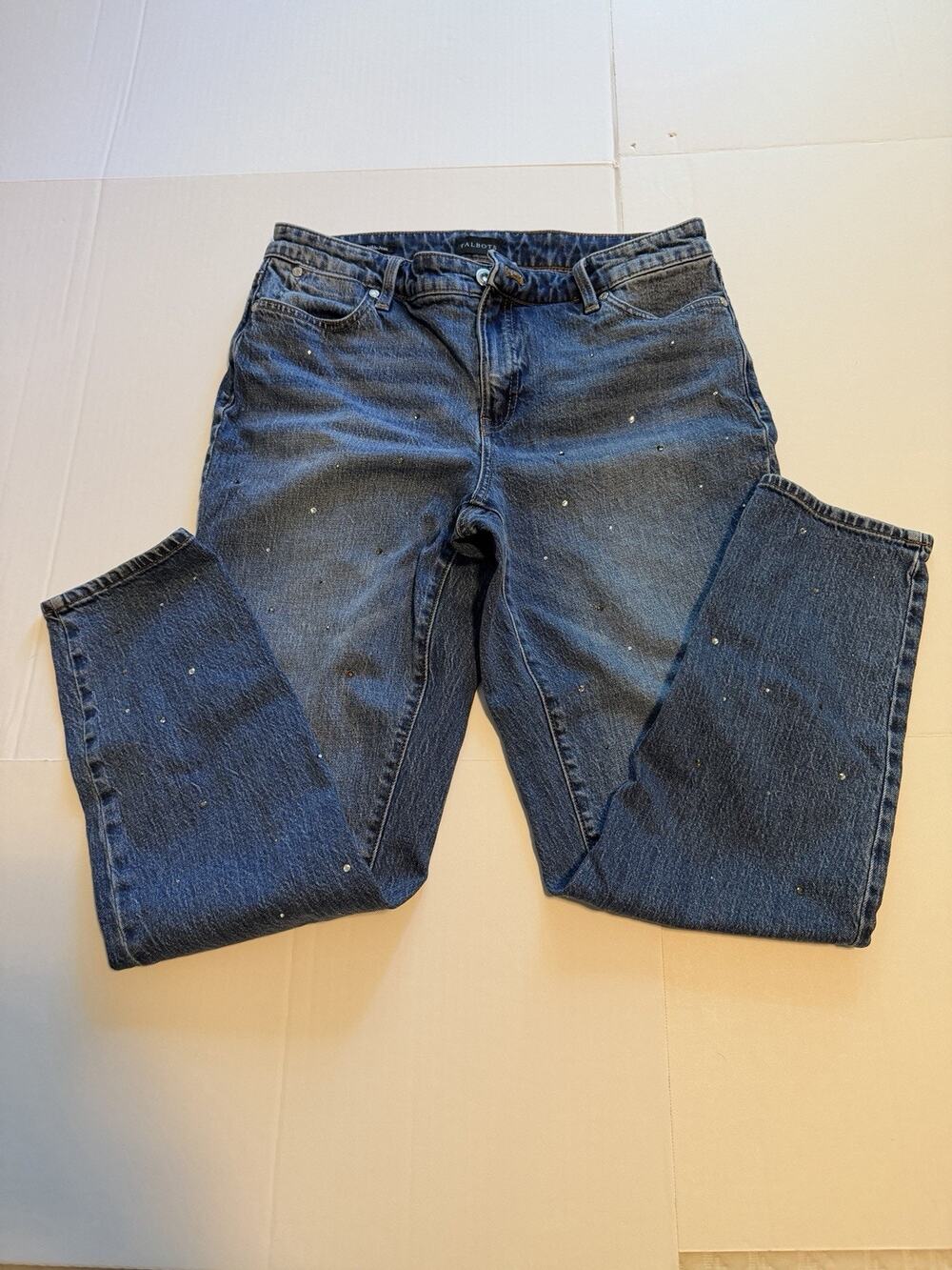 Talbots blue jeans feature subtle, scattered rhinestone embellishments